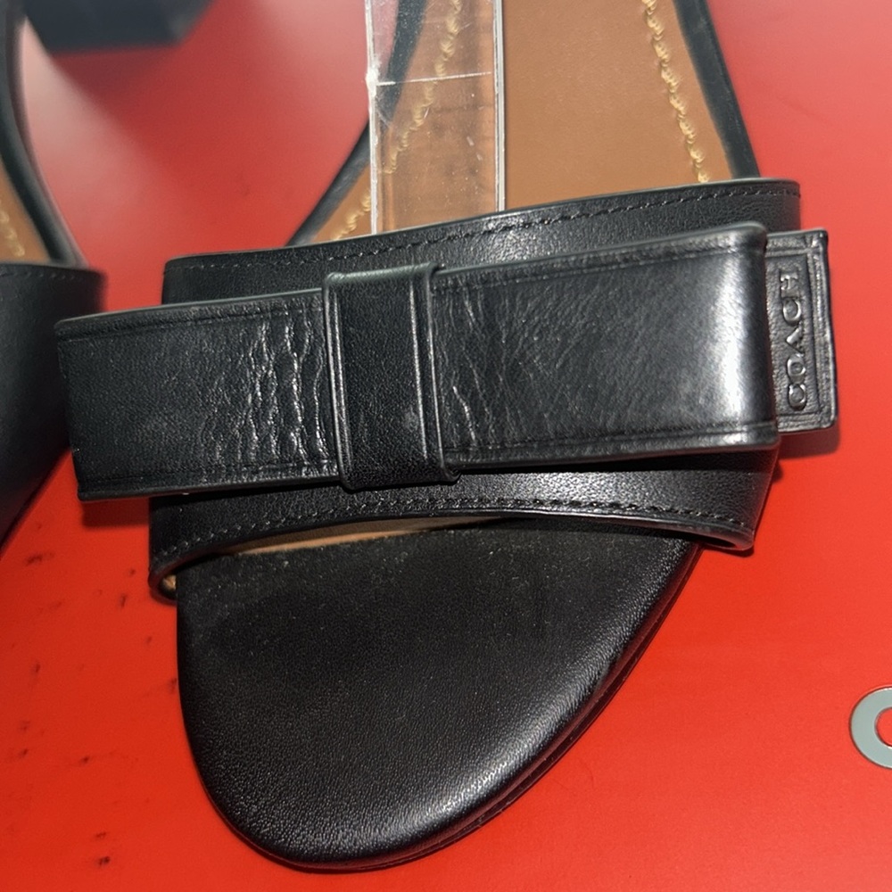 Coach Leather Strappy Bow Sandals Black Block Heel - Picture 4 of 13